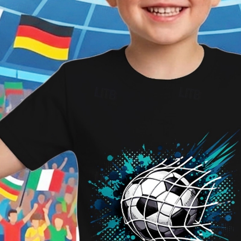 100% bavlna Děti Chlapecké Černá Bílá Grafika Fotbal Fotbalová trička Tričko Blůzky Tričkový Krátký rukáv Venkovní Na den Módní Šik ven Designové Potisk Léto 2026 - BHD 6.28 –P3