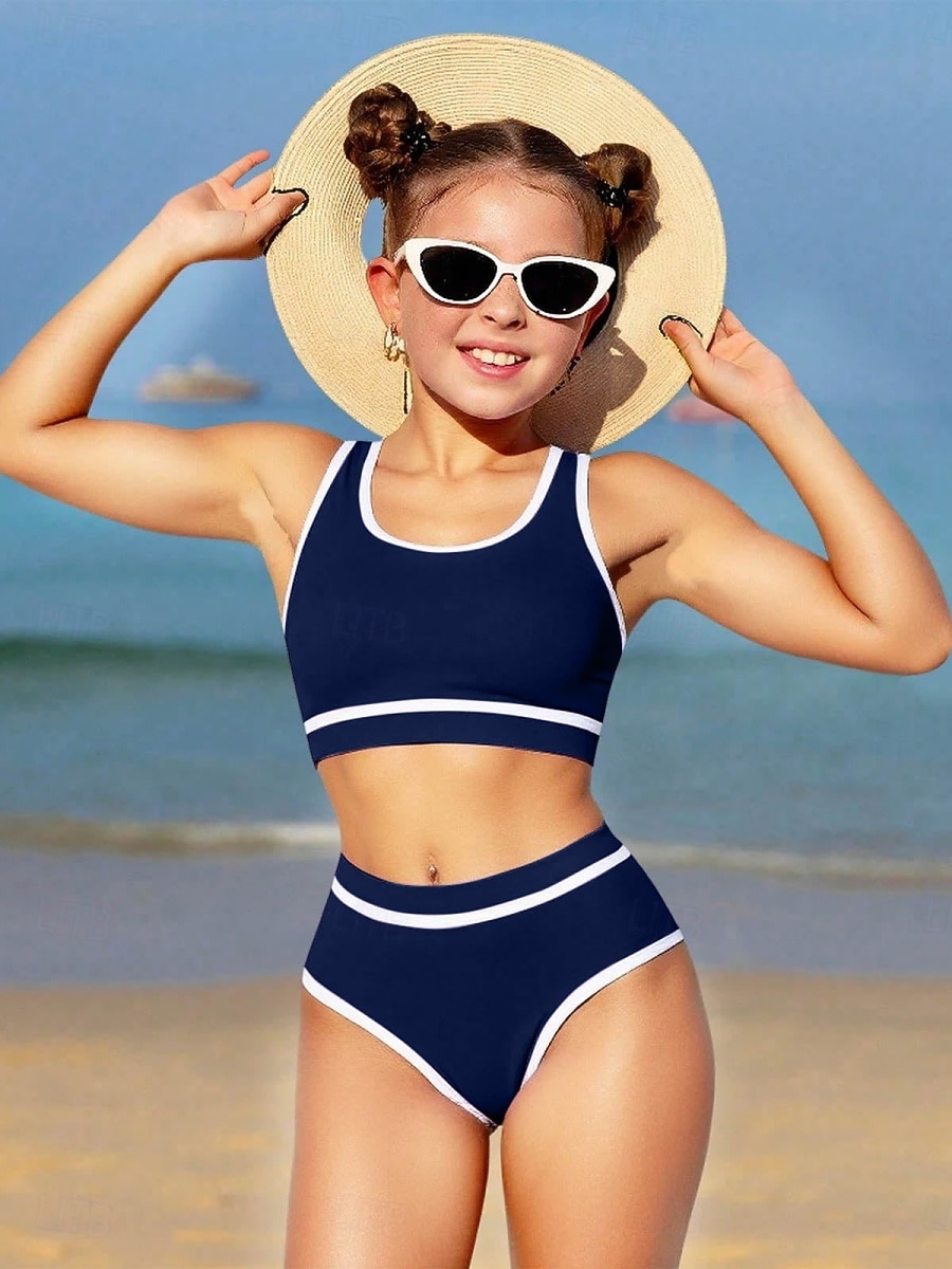 Maillot de bain Enfants Fille Extérieur Bloc de Couleur Vacances Maillots de bain 4 ans et + Été Bleu Noir Vert Véronèse de 2026 ? $9.49 –P8
