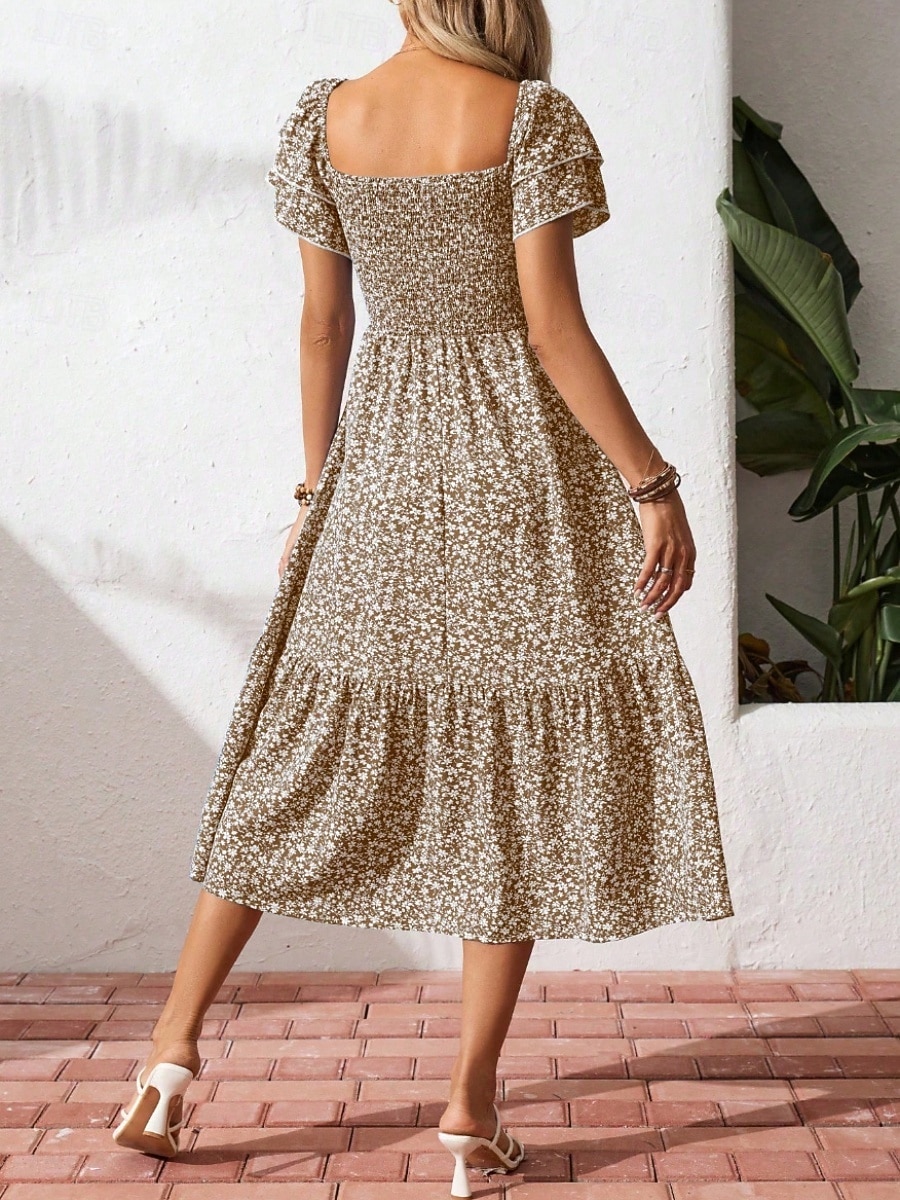Dam Midiklänning Vardagsklänning Swingklänning Blommig klänning Elegant Mode Modern Utomhus Semester Utekväll Normal Ditsy Floral Kortärmad Fyrkantig hals Blå Svart Rubinrött Purpur Sommar Vår 2026 - $33.99 –P11