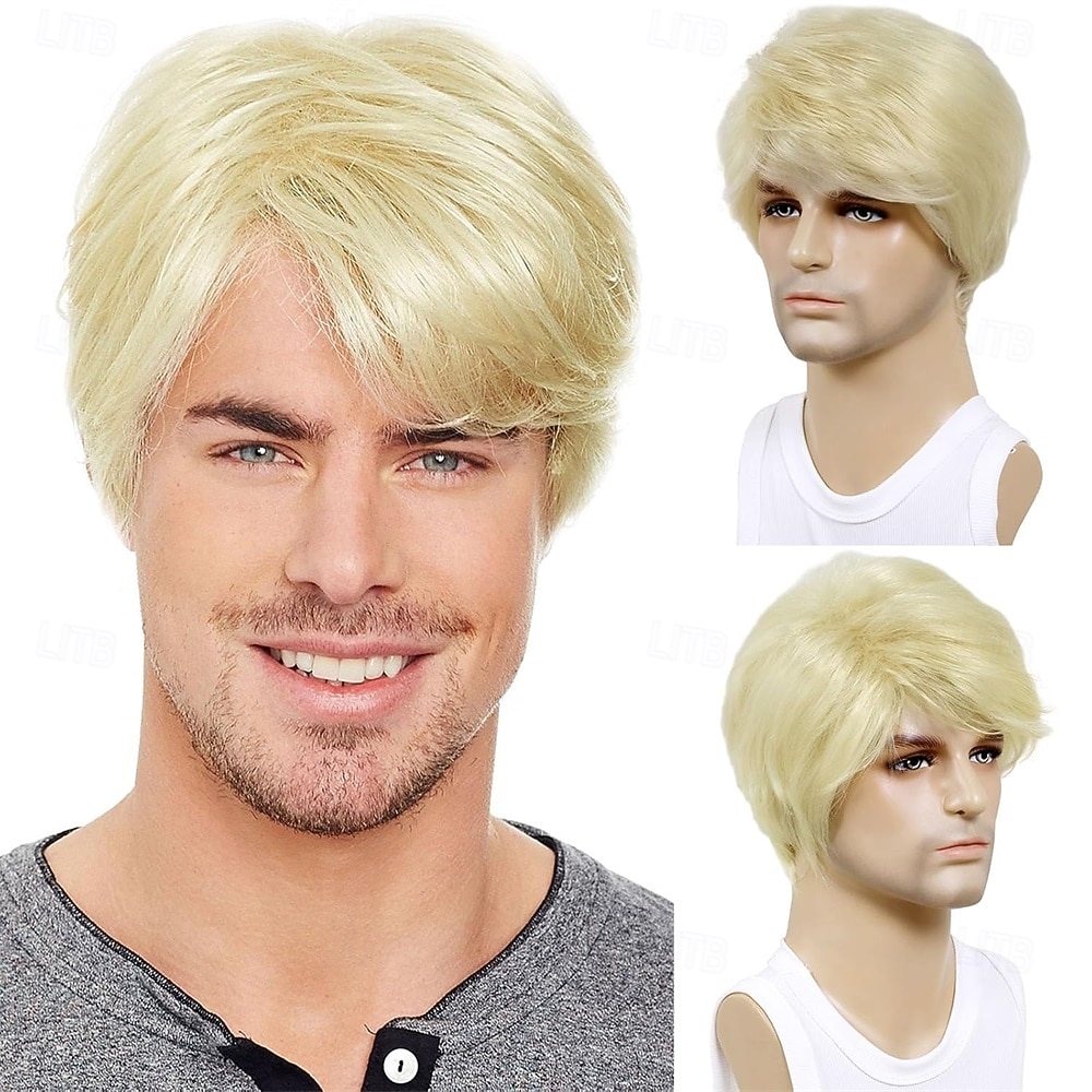 Mens Blonde Wig Short Straight Natural Fluffy Layered Synthetic Hair Wigs for Men Guy Daily Wear Anime Costume 2026 - $28.99 –P3