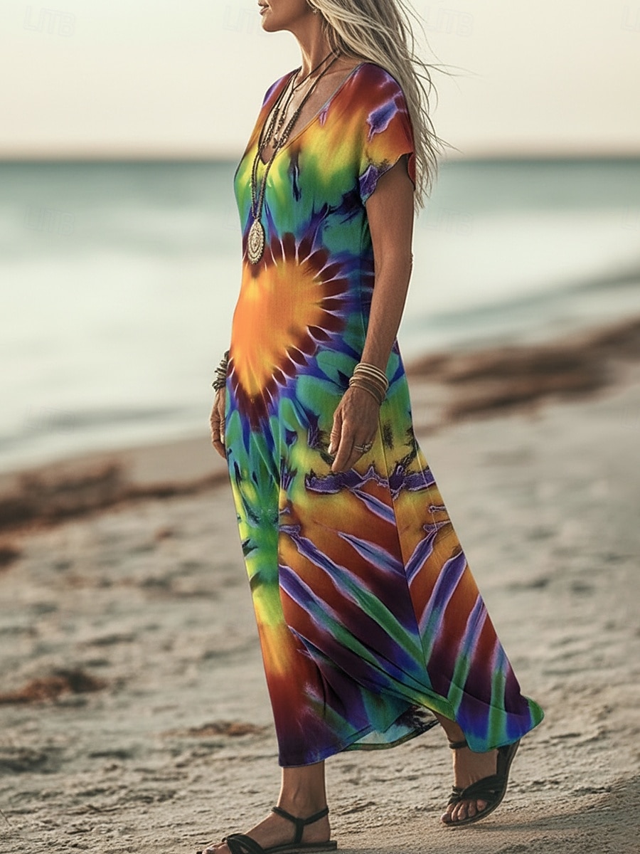 Per donna Abito maxi Abito Boho Vestito Casual Abito a trapezio Abito Stampato Vintage All'aperto Spiaggia Vacanza Vestibilità comoda Cuore Tinta a nodi Manica Corta Scollo a V Verde Estate Primavera del 2026 a $25.99 –P2