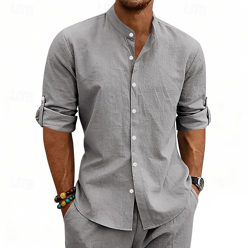 Per uomo Camicia Camicia di lino Camicia Estiva Abbigliamento da spiaggia Camicia con colletto alla coreana Camicia con Bottoni Semplice Casuale Vacanza Blu Nero Bianco Cachi Manica Lunga Colletto a del 2026 a $25.99 –P1
