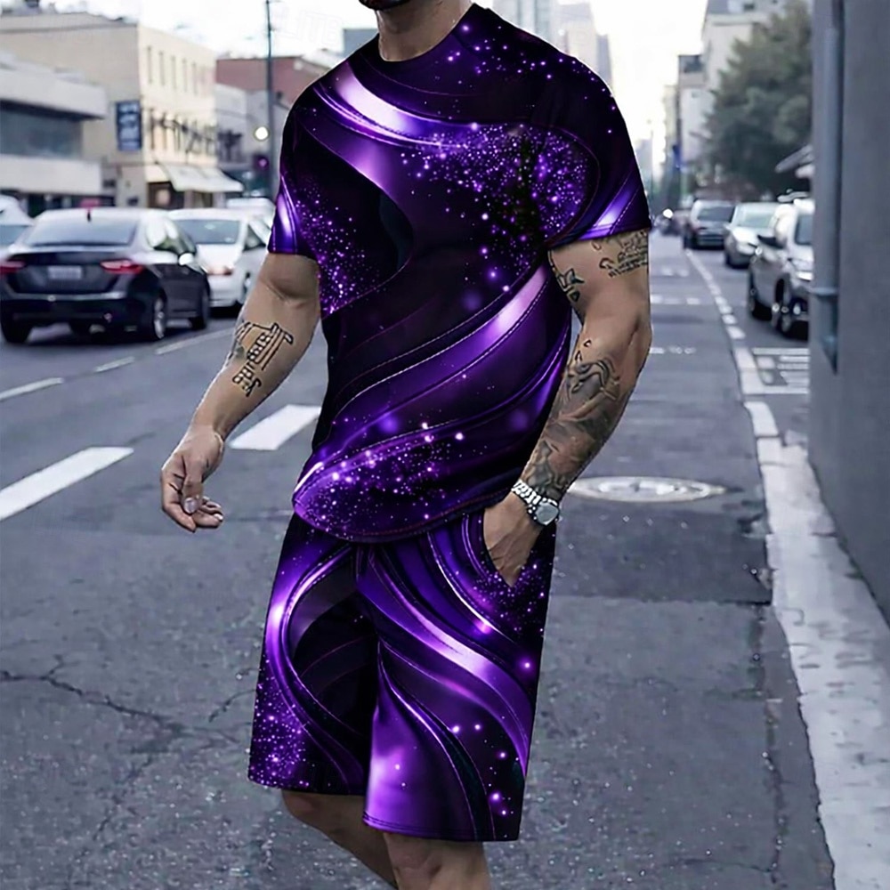 Men's Galaxy 2pcs Tees sets Summer Tops Short Sleeve Short Pants Crew Neck Sport Casual Trendy Daily Vacation Going out 3D Print Summer Blue Red Purple 2026 - $28.99 –P2
