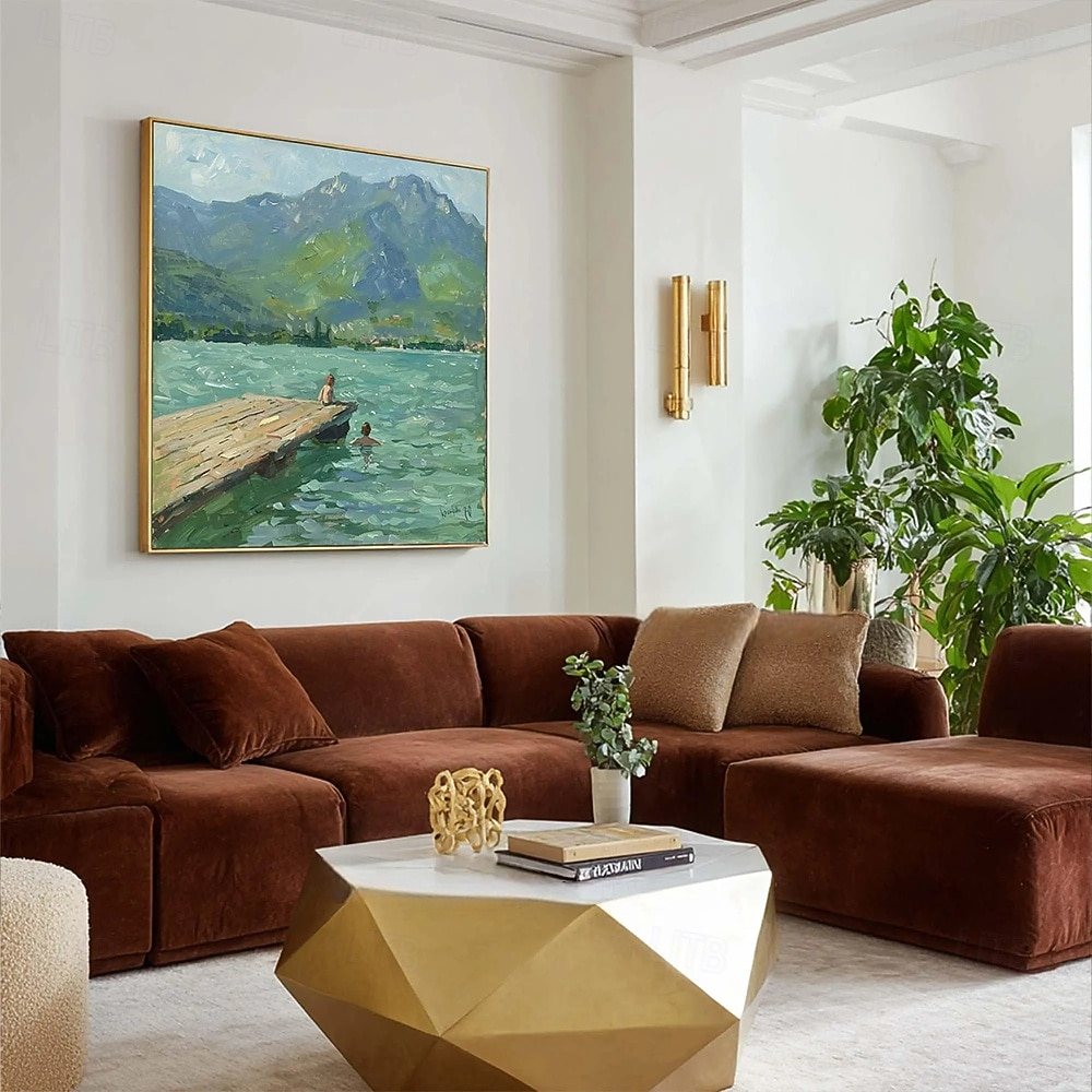 Hang festett olajfestmény Kézzel festett Négyzet Absztrakt Tájkép Modern Impresszionizmus Anélkül, belső keret 2026 - $87.99 –P4