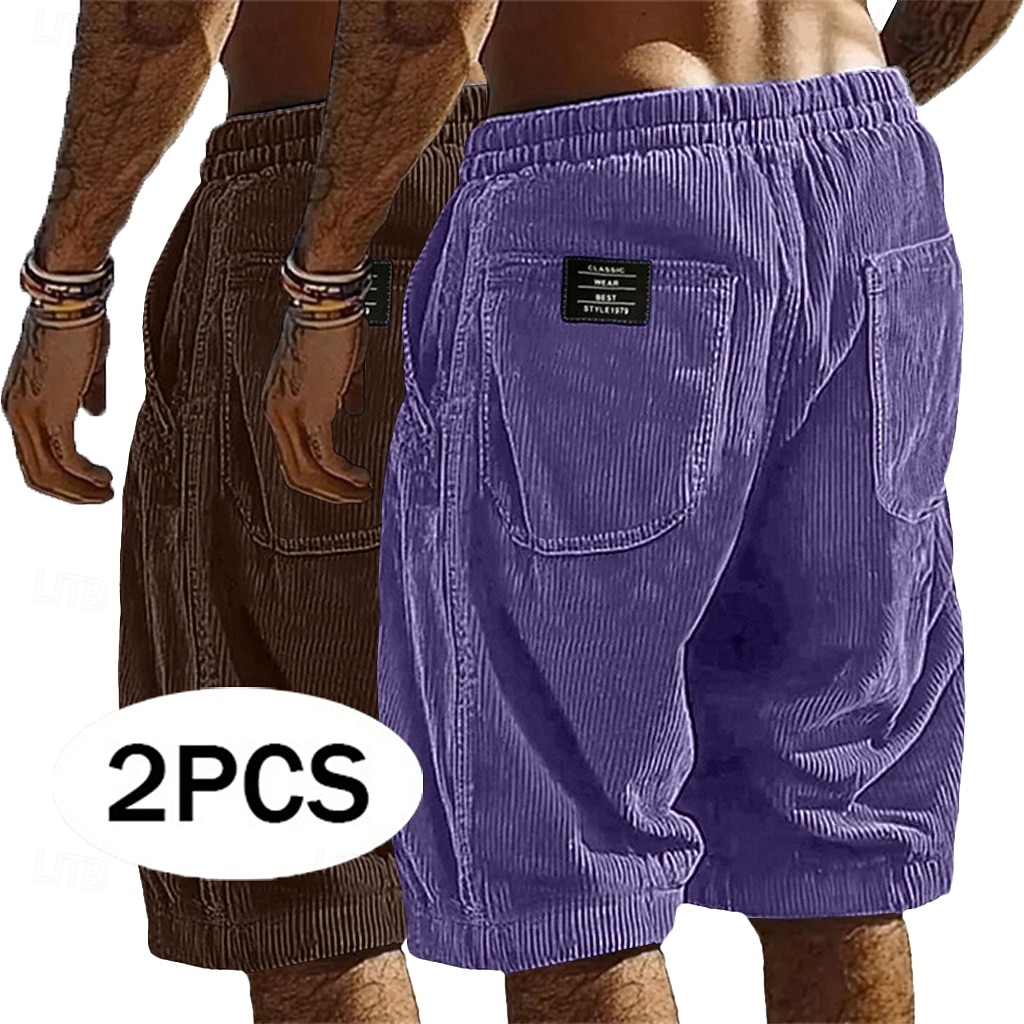 Herren Shorts Freizeitshorts Cordshorts Tasche Elastischer Bund Einfach Komfort Atmungsaktiv Über dem Knie Lässig Outdoor Strand Urlaub Mode Schwarz + Khaki Armeegrün+Grau Mikroelastisch 2026 - $35.99 –P3
