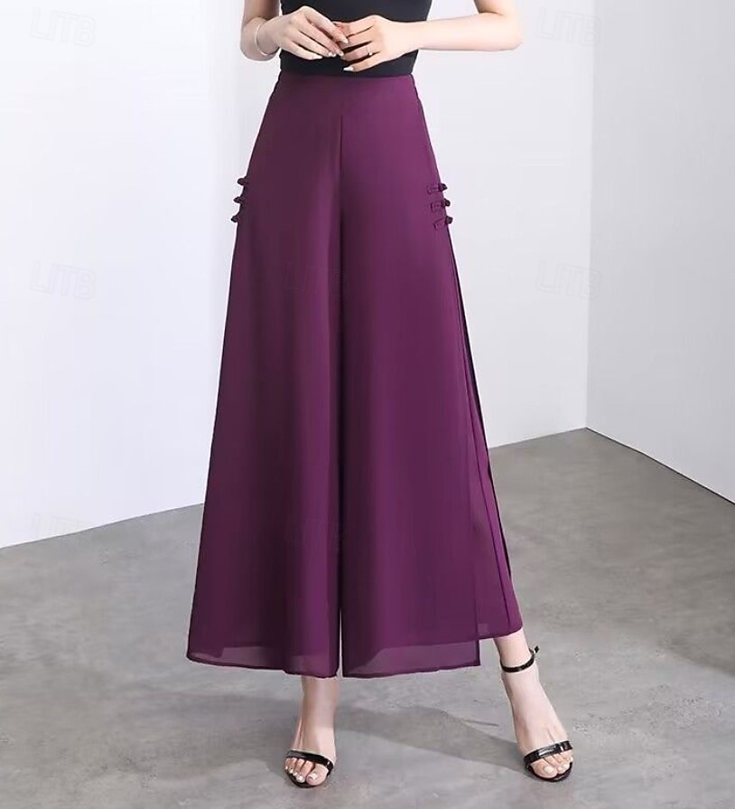 Per donna Gamba larga Chinos Elegante Moda Streetwear Lunghezza al polpaccio Vita Alta Semplice Comodo Comodità Morbido Micro-elastico All'aperto Vacanza Streetwear Verde mela Vinaccia blu navy Nero del 2026 a $36.99 –P7