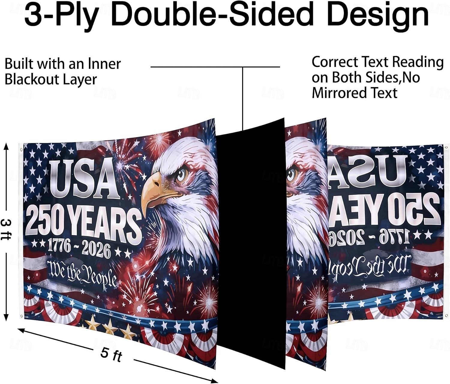 Drapeau commémoratif du 250e anniversaire des États-Unis orné d'un aigle à tête blanche, de feux d'artifice et de la devise « Nous, le peuple » : décoration extérieure patriotique idéale pour les célébrations. de 2026 ? $17.99 –P2