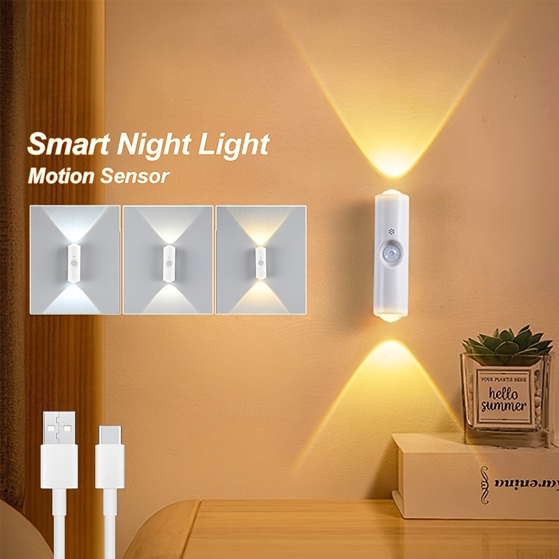 4 Pcs Magnetic Smart Motion Sensor USB Rechargeable Night Lights, Tri-Color Dimmable with Stepless Brightness, 3 Lighting Modes, LED Lamps for Indoor Use, Staircase, Bathroom, Hallway 2026 - $26.99 –P3