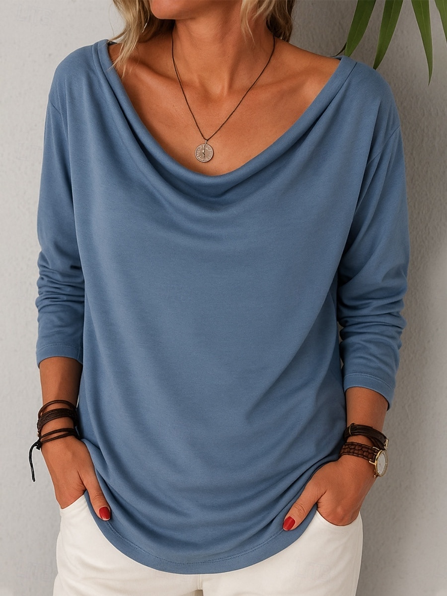 Per donna Camicia Blusa Patchwork Tinta unica Semplice Elegante Classico Moderno Manica Lunga Scollo a Cascata Top Regolari Quotidiano Ferie Uscire Nero Blu Reale Marrone chiaro Verde Grigio Estate del 2026 a $17.49 –P1