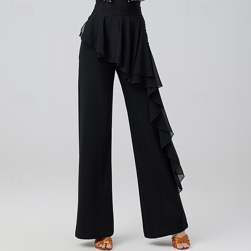 Damskie spodnie do tańca latynoskiego z szerokimi nogawkami i wierzchnią warstwą z szyfonu 2026 - $63.99 –P2