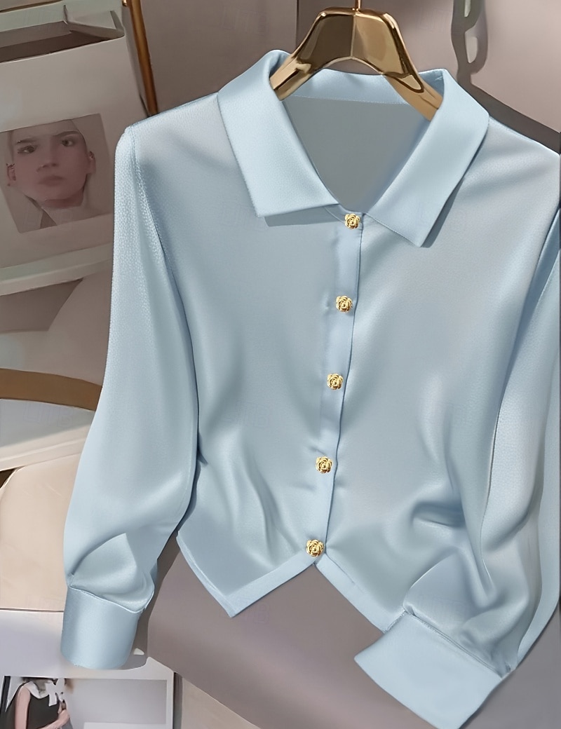Women's Shirt Button Down Shirt Casual Shirt Buttons Plain Stylish Classic Modern Long Sleeve Shirt Collar Regular Tops Daily Holiday Going out Wine Fuchsia Light Blue Summer Spring 2026 - $24.99 –P1