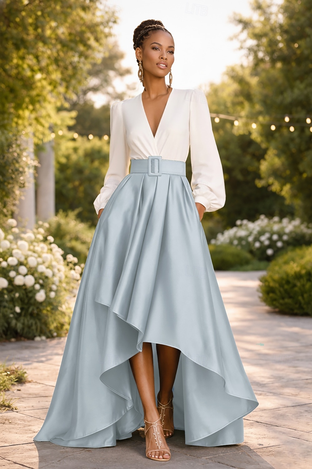 Linea ad A Asimmetrico Abiti da Cocktail Abito da Sera Da principessa Abito formale Elegante Monocolore Alto Basso Manica 3/4 Scollo a V Formale Ospite di nozze Raso con Arricciato del 2026 a $172.99 –P6