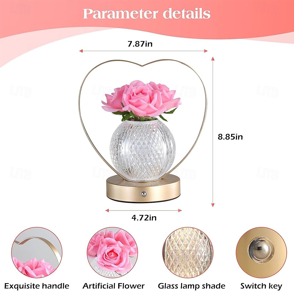Rose Flower Lamp,Birthday Gifts for Women,Rechargeable Cordless LED Touch Lamps,3-Colour Infinitely Dimming Small Night Light,for Living Room,Dining Room,Bedroom Festival Home Decor 2026 - $64.99 –P5