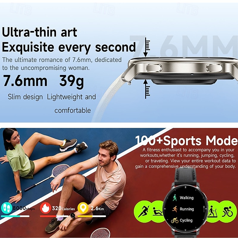 Smart Watch with Built-in Flashlight for Men Women, Round HD Touch Screen Fitness Tracker with Heart Rate Sleep Monitor, Waterproof Sport Smartwatch for Android iOS, Pedometer, Stylish Leather Strap 2026 - $43.99 –P3