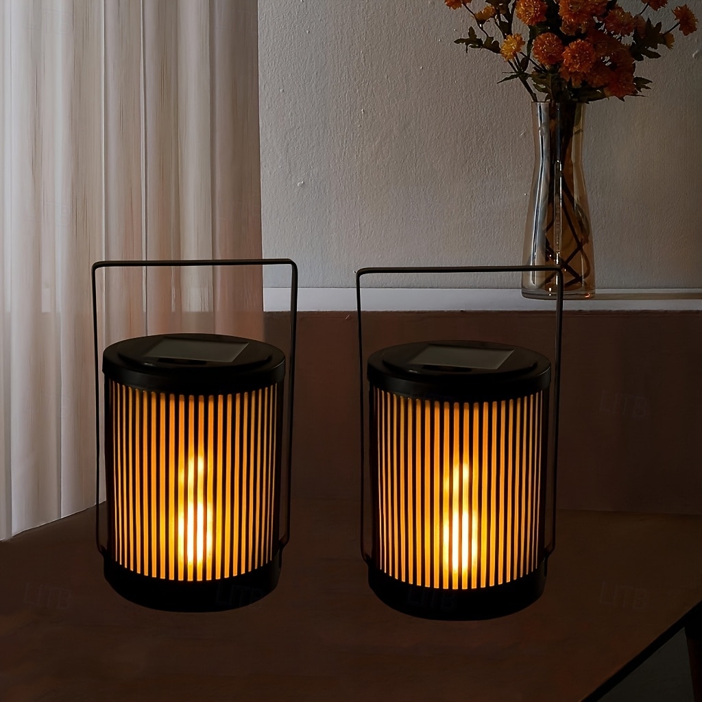 2 linternas solares de hierro para exteriores con forma de llama, resistentes al agua IP65, portátiles. &Lámparas LED colgantes para jardín, patio, valla, escalera, escalones, césped, camino, villa, 2026 - $26.99 –P1