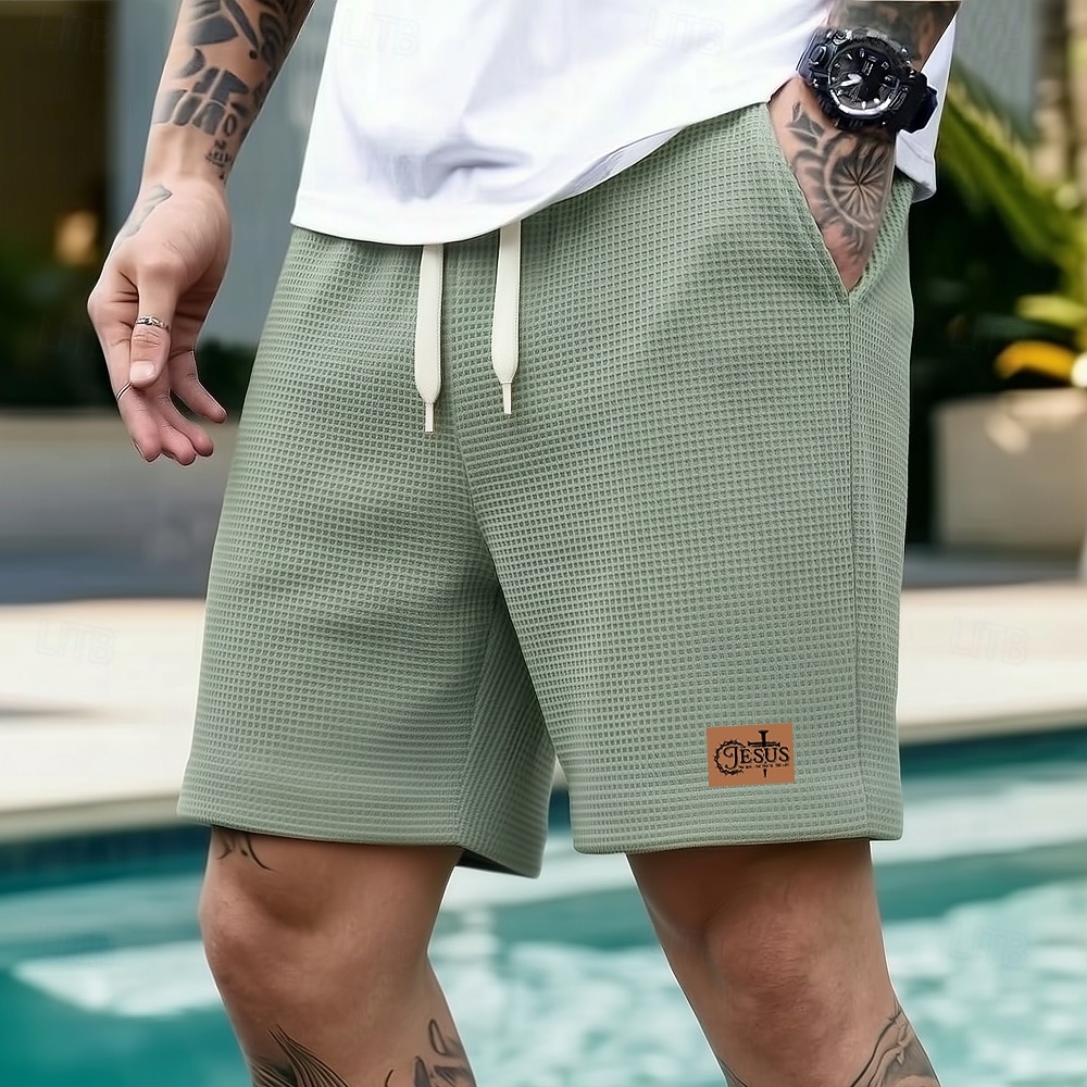 Per uomo Gesù Stampa lettera Pantaloncini Waffle Pantaloncini casual Pantaloncini strutturati Misura del girovita medio Moda Casual Quotidiano Vacanza Coulisse elastica in vita Pantaloncini con tasche del 2026 a $22.99 –P1