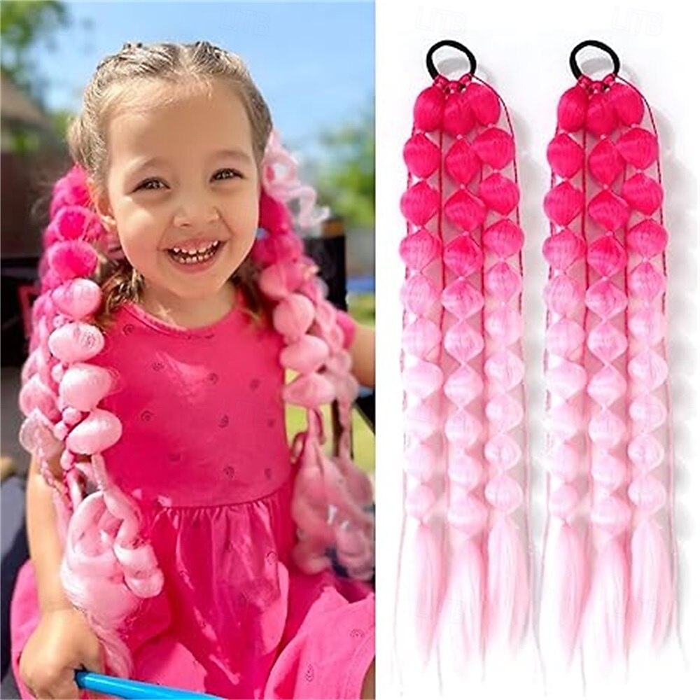 2 pezzi di extension per coda di cavallo sintetiche colorate a forma di bolla, extension per capelli intrecciati leggeri da 24 pollici, accessori per festival rave per ragazze, giornata dei capelli del 2026 a $34.99 –P5