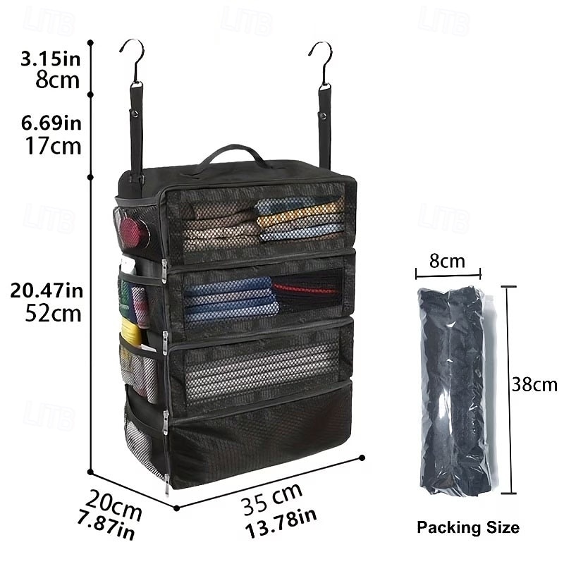 حقيبة تخزين معلقة كبيرة السعة، 4 طبقات، قابلة للطي، متعددة الوظائف، مناسبة لتخزين الملابس، الشماعات، الأمتعة، والملابس الخارجية 2026 - $21.99 –P15