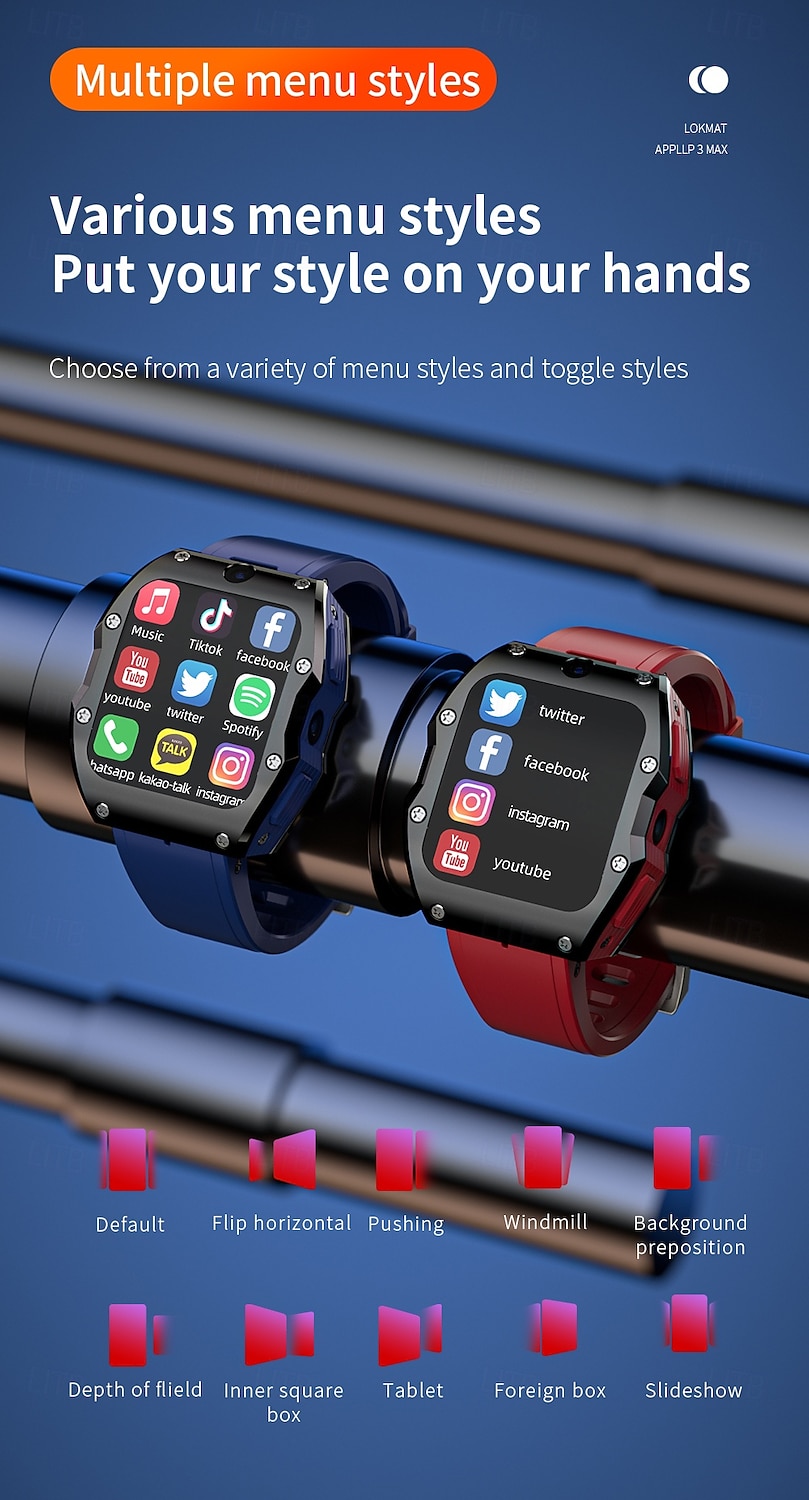 Lokmat appllp 3 max smartwatch 2,02 cala 4G LTE komórkowy smartwatch telefon krokomierz przypomnienie o połączeniach monitor aktywności kompatybilny z Androidem, iOS, GPS unisex, połączenia bez użycia rąk, sterowanie multimediami ipx-4 55 mm 2026 - $334.49 –P6