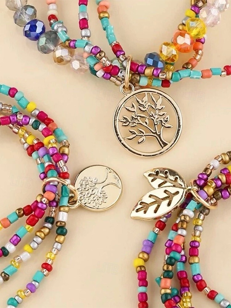 Women's Bohemian Tree of Life Beaded Bracelet – Alloy & Multi-Colored Beads, Perfect for Casual Wear & Beach Vacation Style 2026 - $9.99 –P7