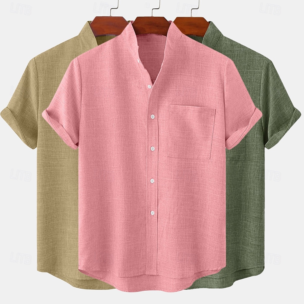 Herre Linskjorte Sommerskjorte Uformell skjorte Skjorte med bandkrage عادي Avslappet Strand Svart+Grå+Grønn Svart+Hvit+Grå svart+hvit+grønn svart+khaki+grønn Kortermet Høy krage Vår sommer Sommer Klær 2026 - $44.99 –P3