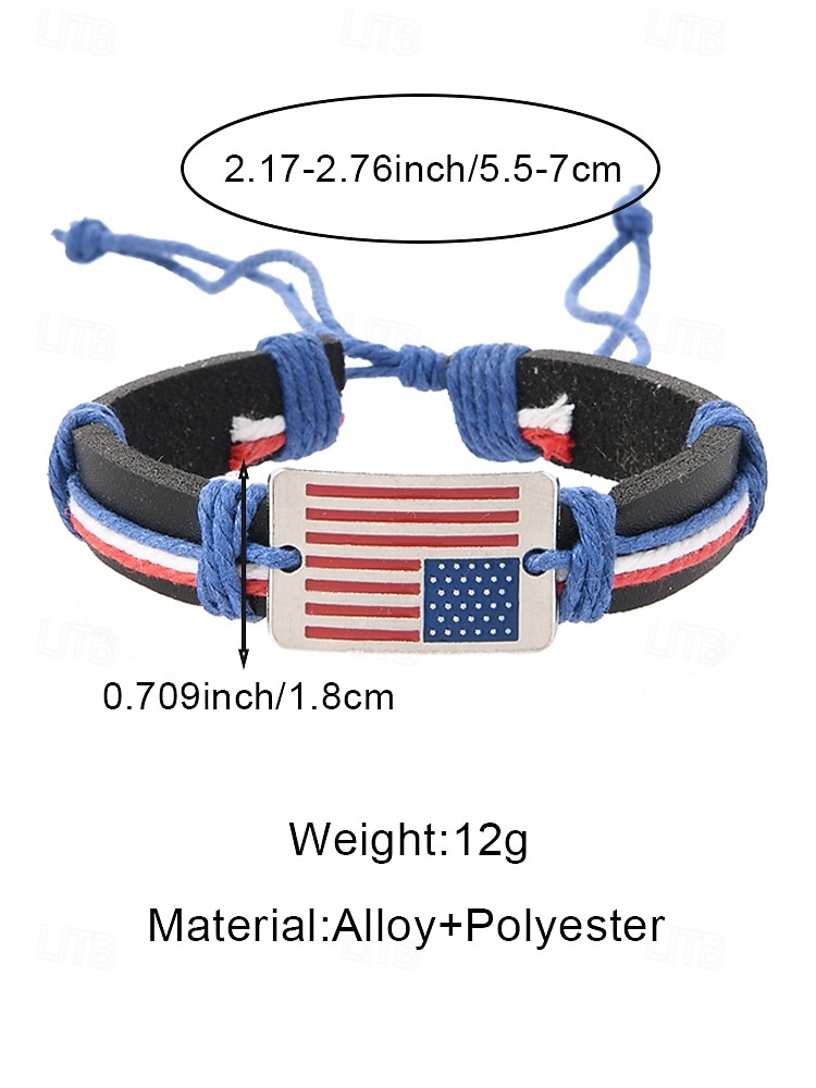 Men's Adjustable Leather Bracelet with American Flag Design, Genuine Leather Material, Patriotic Style, Perfect for US 250th Anniversary, Independence Day and Outdoor Casual Wear 2026 - $7.99 –P7