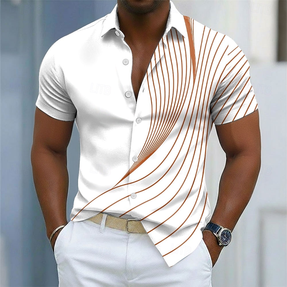 Hombre Geométrico Línea Camisa Abotonar la camisa Camisa de vestir informal Manga Corta Moda informal Ropa de calle Vacaciones Primavera Otoño Cuello Vuelto Impresión 3D camisas con cuello Azul 2026 - $25.99 –P2