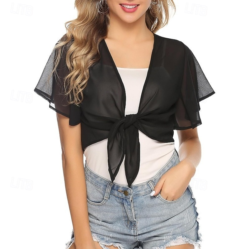 Women's Wrap Shrug Mother's Wraps Bridal's Wraps Wedding Guest 's Wraps Elegant Ladies Formal Style Short Sleeve Chiffon Wedding Wraps With Pure Color For Daily Summer 2026 - $34.99 –P9