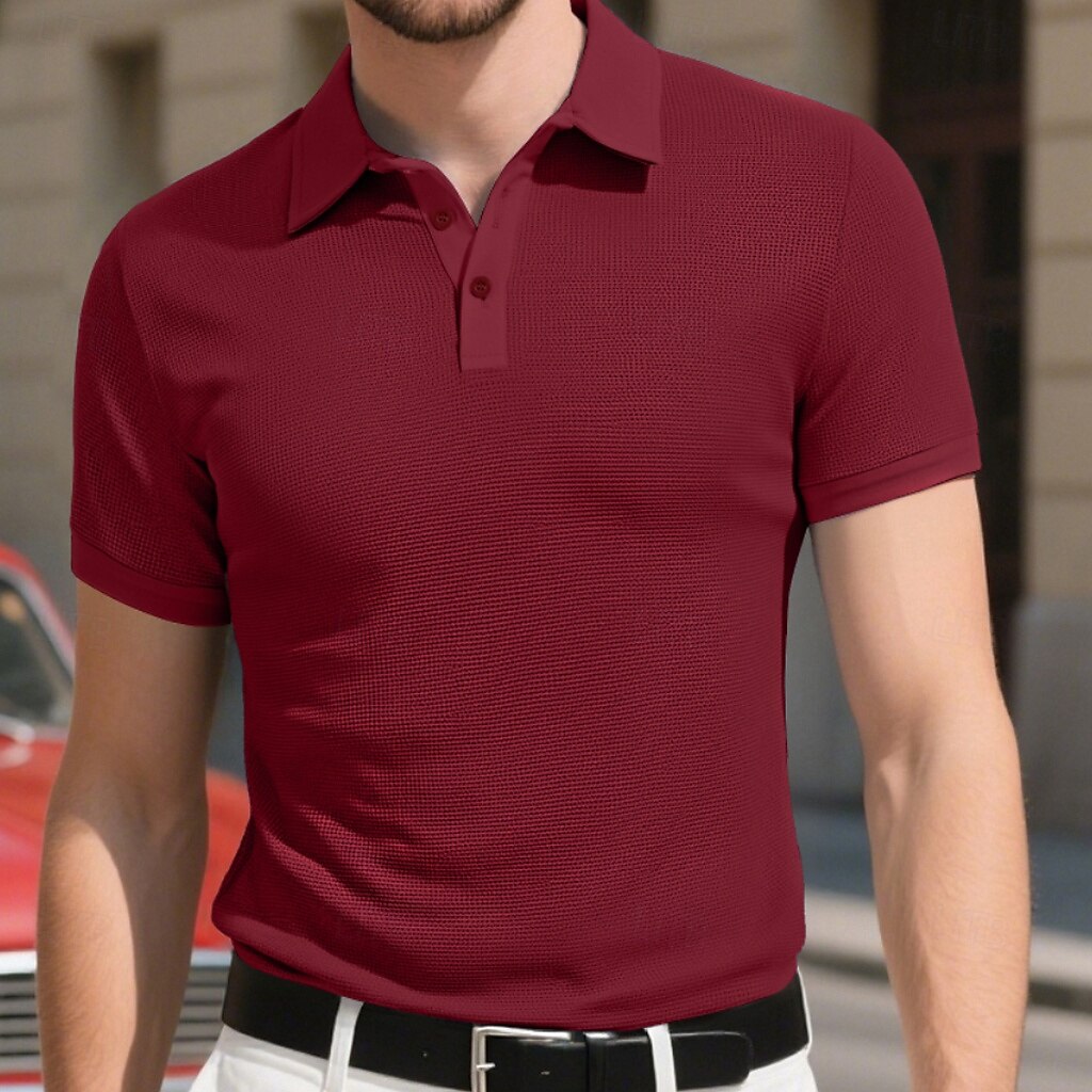 Voor heren Wafel Poloshirts Poloshirts Vakantie Straat Revers Korte mouw Modieus Modern Effen Lichtgewicht Knop Zomer Lente Normale pasvorm Zwart Wit Geel Wijn Licht Grijs Licht Blauw Wafel Poloshirts 2026 - $17.99 –P6