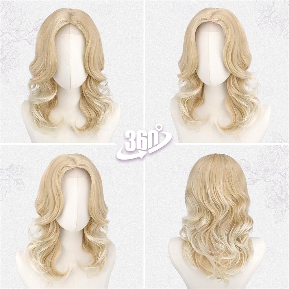 2026年 ショートウェーブブロンドウィッグ - 肩までの長さのウェーブブロンドウィッグ（女性用） - 顔周りを縁取るカーテンバング付きの、柔らかく自然な見た目の合成繊維を使用した、ゆるやかなウェーブのレイヤードショートウィッグ（デイリーパーティー用）  コレクション – $30.99 –P2