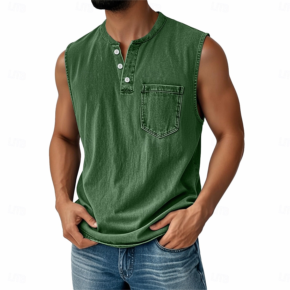 Ανδρικό vintage γιλέκο 100% βαμβάκι, αμάνικο πουκάμισο Henley, καλοκαιρινό, φθινόπωρο, απλό, σχεδιαστής μόδας, κλασικό, διακοπές, δρόμος, μαύρο, ροζ, μπλε, μπλουζάκι για άνδρες 2026 - $25.99 –P5