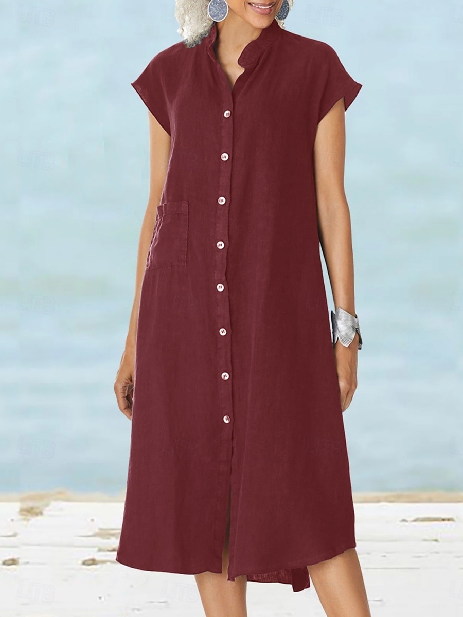 Femmes Robe Midi Robe fourreau Robe d'été Occasionnel Quotidien Coupe Ample Uni Manche Courte Col haut Vin bleu marine Gris Été de 2026 ? $33.99 –P9