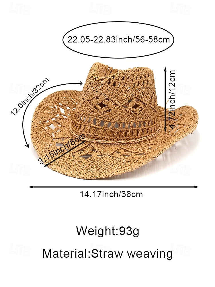 Ανδρικό ψάθινο καουμπόικο καπέλο western σε πολλά χρώματα, υφαντό καλοκαιρινό καπέλο ηλίου για διακοπές στην παραλία, ρούχα western στυλ, ρούχα σε θέρετρα και καλοκαιρινά πάρτι 2026 - $42.99 –P12