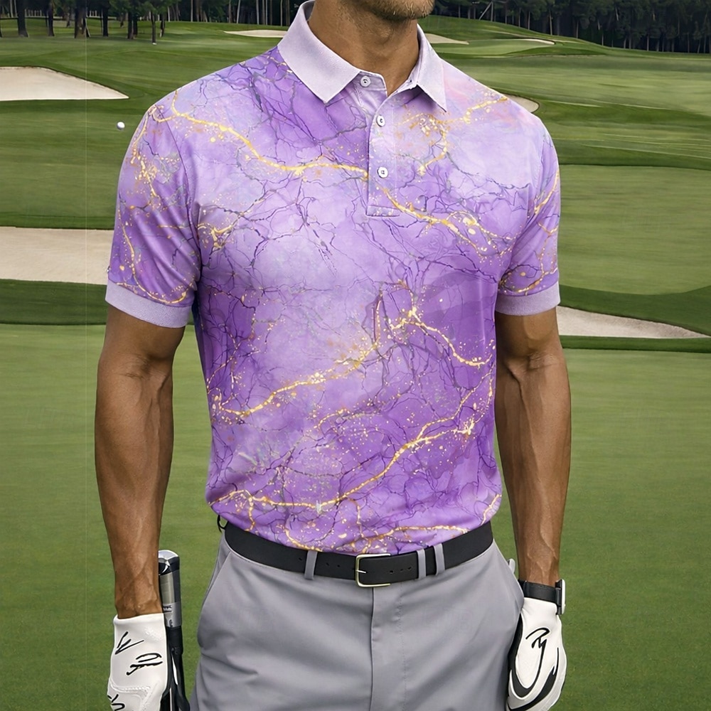 Per uomo Marmo Golf Polo Sportivi Manica Corta Magliette polo Camicie con Colletto Casual Athleisure Sportivo Bottoni Primavera & Estate Blu Viola Verde del 2026 a $22.99 –P2