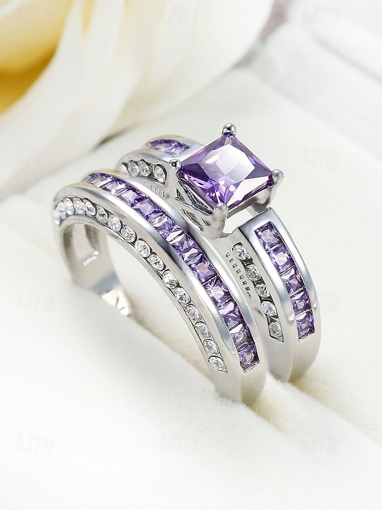 Juego de anillos para mujer, cobre con circonitas cúbicas, multicolor, elegantes anillos a juego para bodas, fiestas y eventos formales, joyería nupcial o de noche perfecta. 2026 - $11.99 –P5