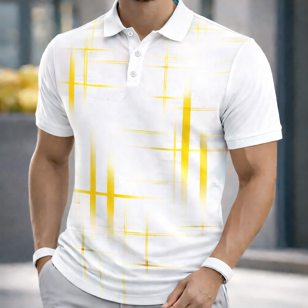 Homens Geométrico Linha Camisas Polo Manga Curta Camisas polo Camisas de colarinho Casual Roupa Esportiva Botões Primavera Verão Azul Preto Amarelo de 2026 por $22.99 –P6