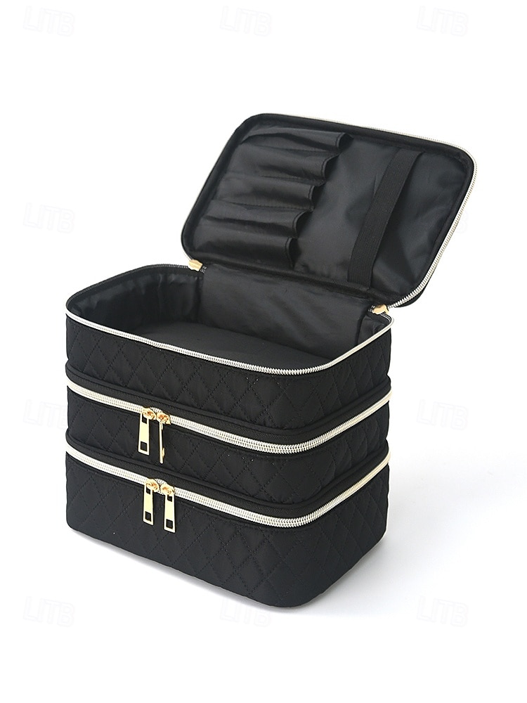 Women's Quilted Polyester Makeup Organizer, Multi-Color, Large Capacity with Multiple Compartments, Ideal for Daily Use, Vacation and Travel 2026 - $18.99 –P3