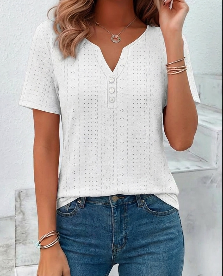 Dam T-shirt Summer Tops Blus Stylish Klassisk Kortärmad V-hals Vanliga toppar Dagligen Utekväll Helgen Blå Svart Vit Rodnande Rosa Purpur Sommar Vår 2026 - $22.99 –P6
