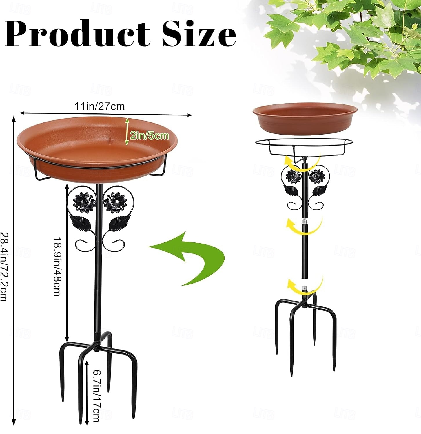 ανεξάρτητο μπολ birdbaths υπαίθριο, ελεύθερη στάση κήπου μπολ τροφοδοσίας πουλιών με μεταλλικό πάσσαλο, αποσπώμενος διακοσμητικός τροφοδότης σπα για γκαζόν αυλής κήπου αίθριο 2026 - $27.99 –P4