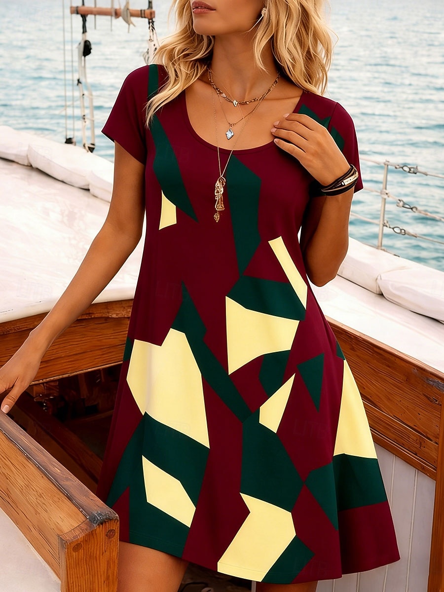 Mujer Mini vestido Vestido de verano Vestido estilo camiseta Vestido de una línea Vacaciones Casual Diario Playa Festivos Ajuste regular Graphic Geométrico Abstracto Manga Corta Cuello Barco Azul 2026 - $24.99 –P3