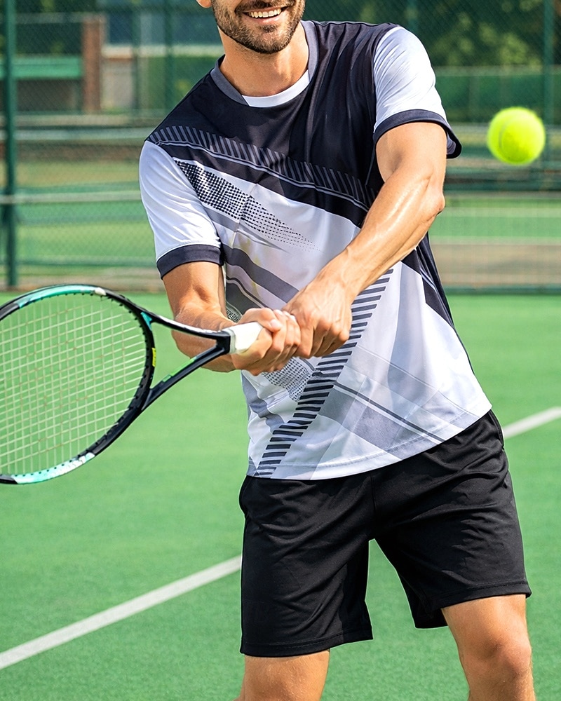 Voor heren Kleurenblok Sportset Overhemden en shorts Tennisset Korte mouw 2-stuks Sneldrogend Rekbaar Vochtregelerend Ademend Tennis Golfschoenen Augurkbal Strakke ronde hals Short / Broekje Kleding 2026 - $34.99 –P4