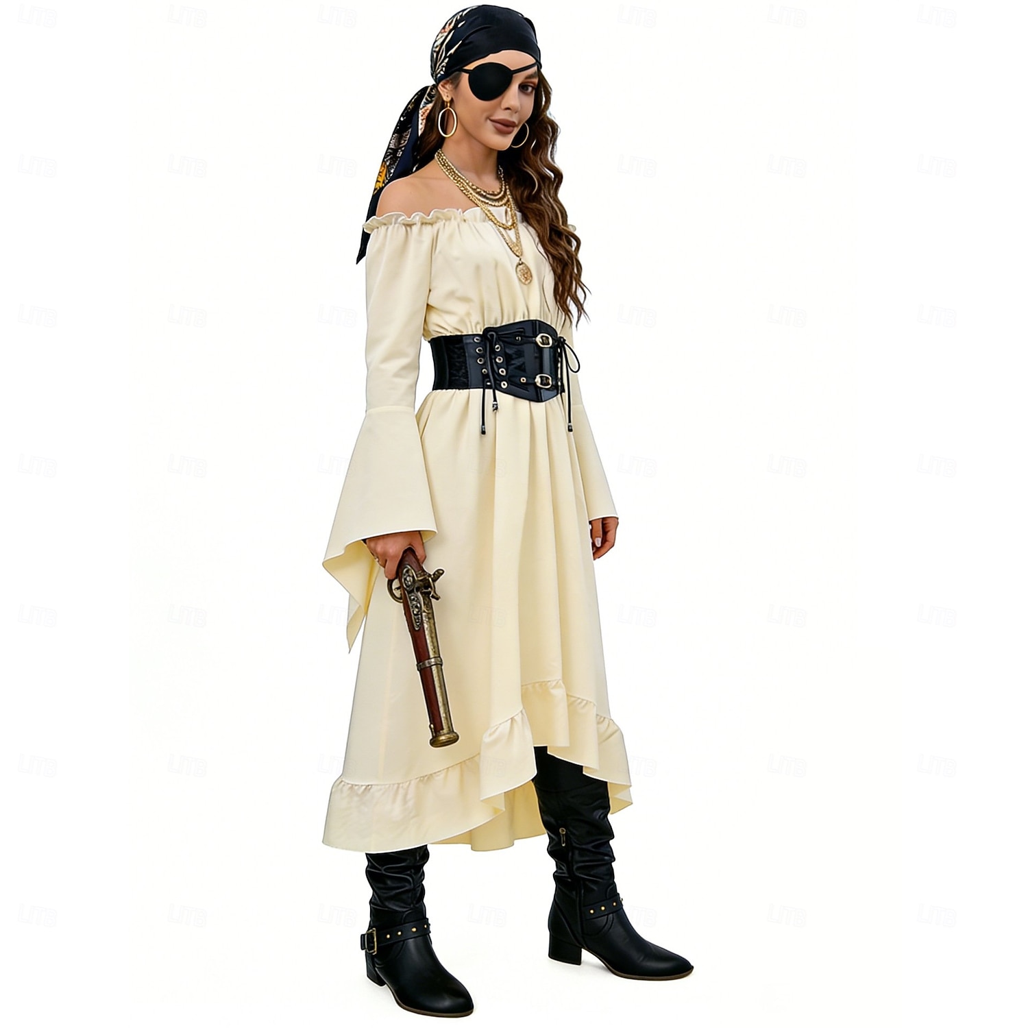 Set Medieval Renaissance Dress Headpiece Necklace with Accessories Long Sleeves Pirate Fancy Dress Women's Pirate Halloween Carnival Masquerade Renaissance Fair Retro Theme Party Adults' Dress More 2026 - $54.99 –P8