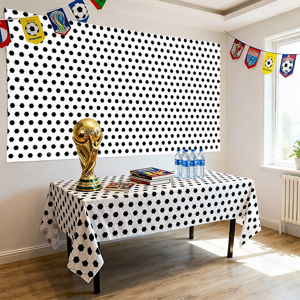 طقم من 3 مفارش طاولة لكرة القدم، مناسبة لمباريات الصيف العالمية، مقاس 54 × 108 بوصة، غطاء طاولة من البولي إيثيلين المقاوم للماء للاستخدام مرة واحدة، زينة طاولة لحفلات ذات طابع رياضي، مثالية لأعياد 2026 - $20.99 –P2