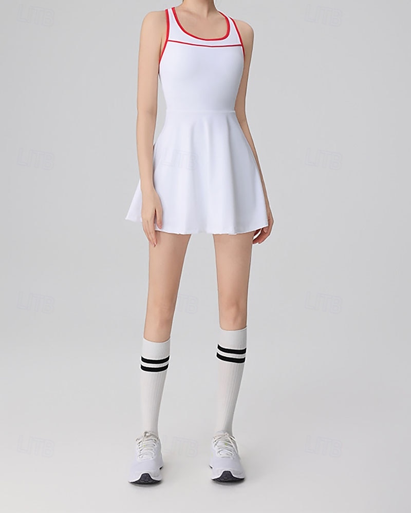 Women's Solid Colored Tennis Dress with Shorts Sports Dress Sleeveless Patchwork Backless Elastic Sweat-Wicking Breathable Tennis Badminton Outdoor Exercise Round Neck Dress Black White Red Tennis 2026 - $37.99 –P4