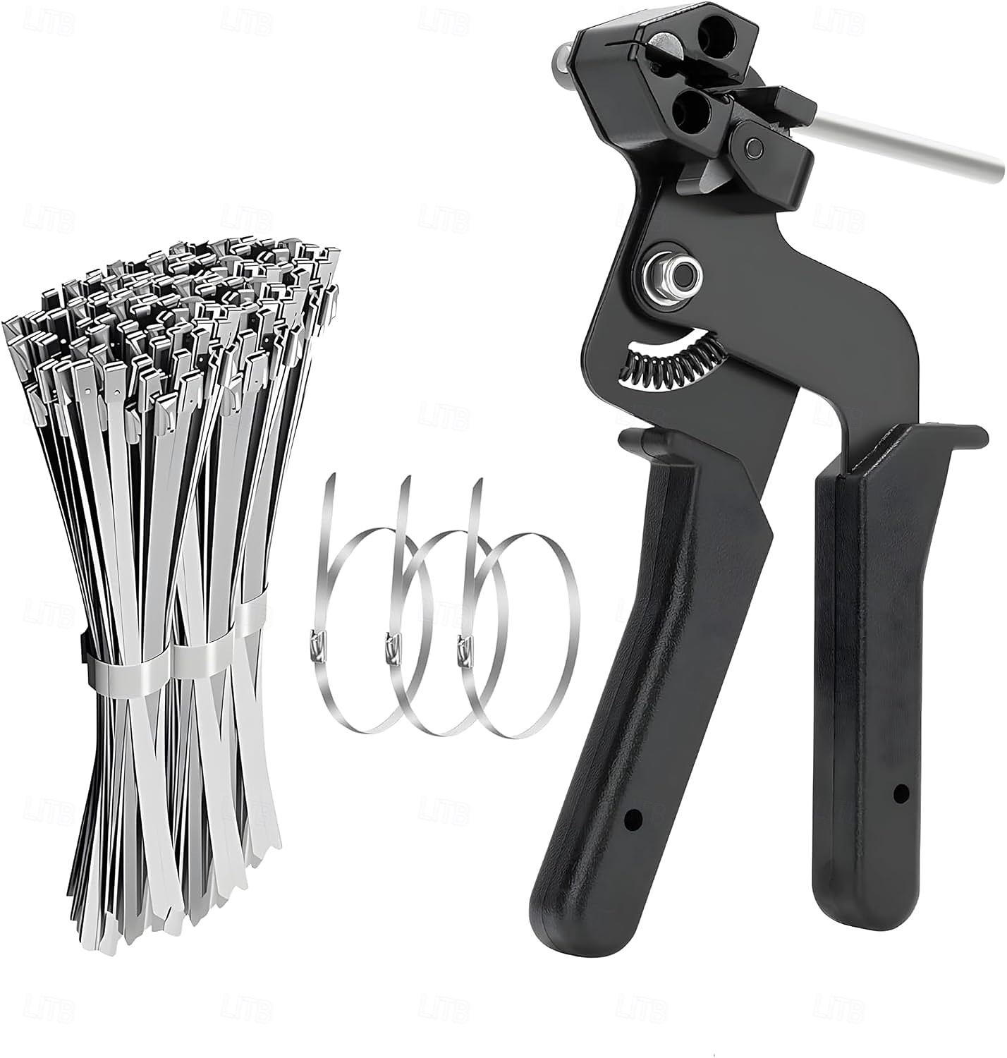 Пистолет для кабельных стяжек из нержавеющей стали со 100 металлическими стяжками длиной 11,8 дюймов, специальный инструмент для затягивания и обрезки стальных стяжек, детали для забора из 2026 - $42.99 –P1