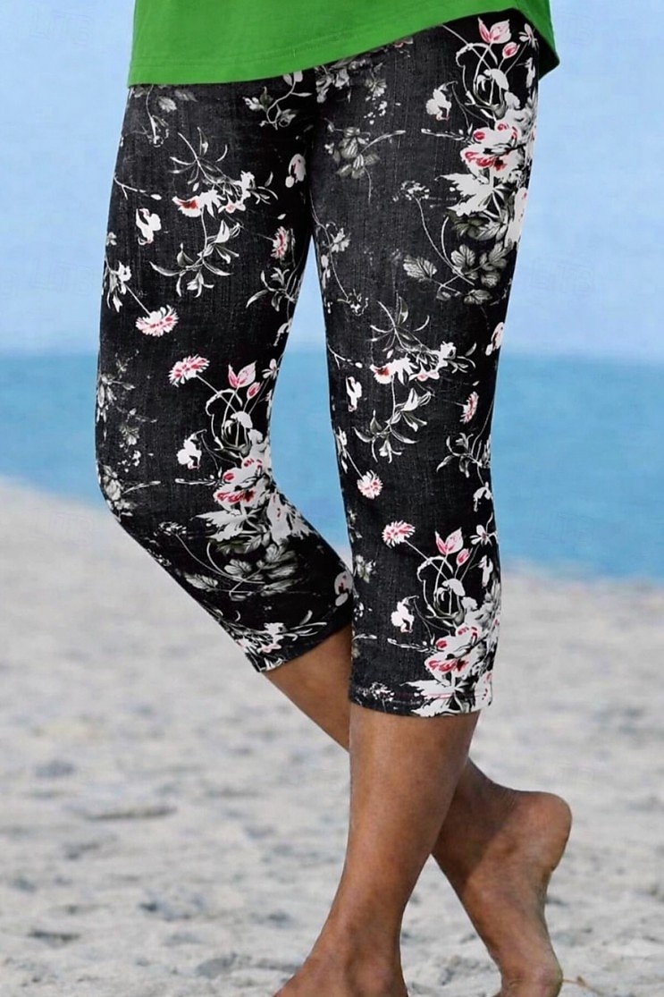 Pentru femei Pantaloni Capri Jambiere Vacanță Modă Hawaiană Lungime gambă Talie medie Floral Grafic Imprimare Imprimeu Confort Απαλό Respirabil Strech Casual Zilnic Vacanță Negru Vară Primăvară Slim 2026 - $21.99 –P1