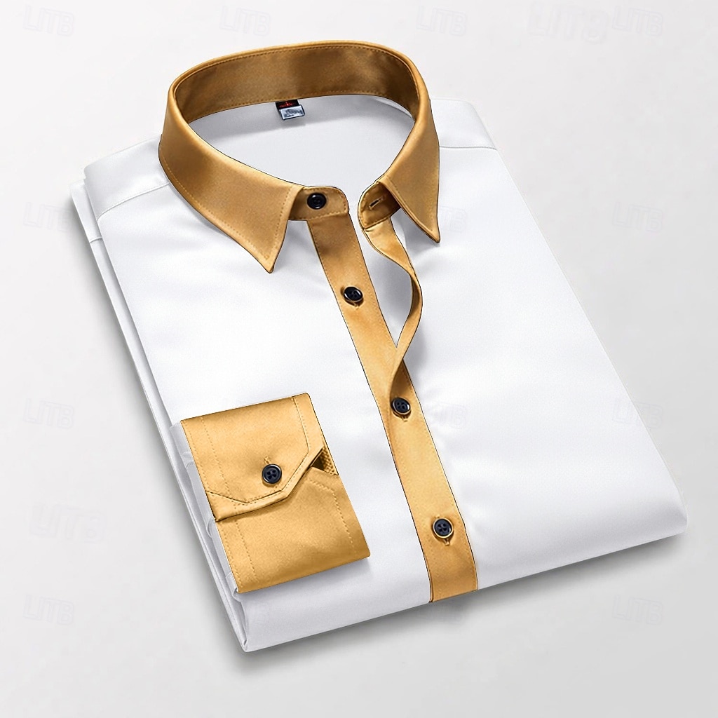 Homens Camisa Social Blusa de cetim Saia camisa de botão Camisa de formatura Côr Sólida Casamento Formal Preto Branco Vinho Azul Marinha Manga Longa Aberto para a Lateral Todas as Estações Roupa de 2026 por $26.99 –P4
