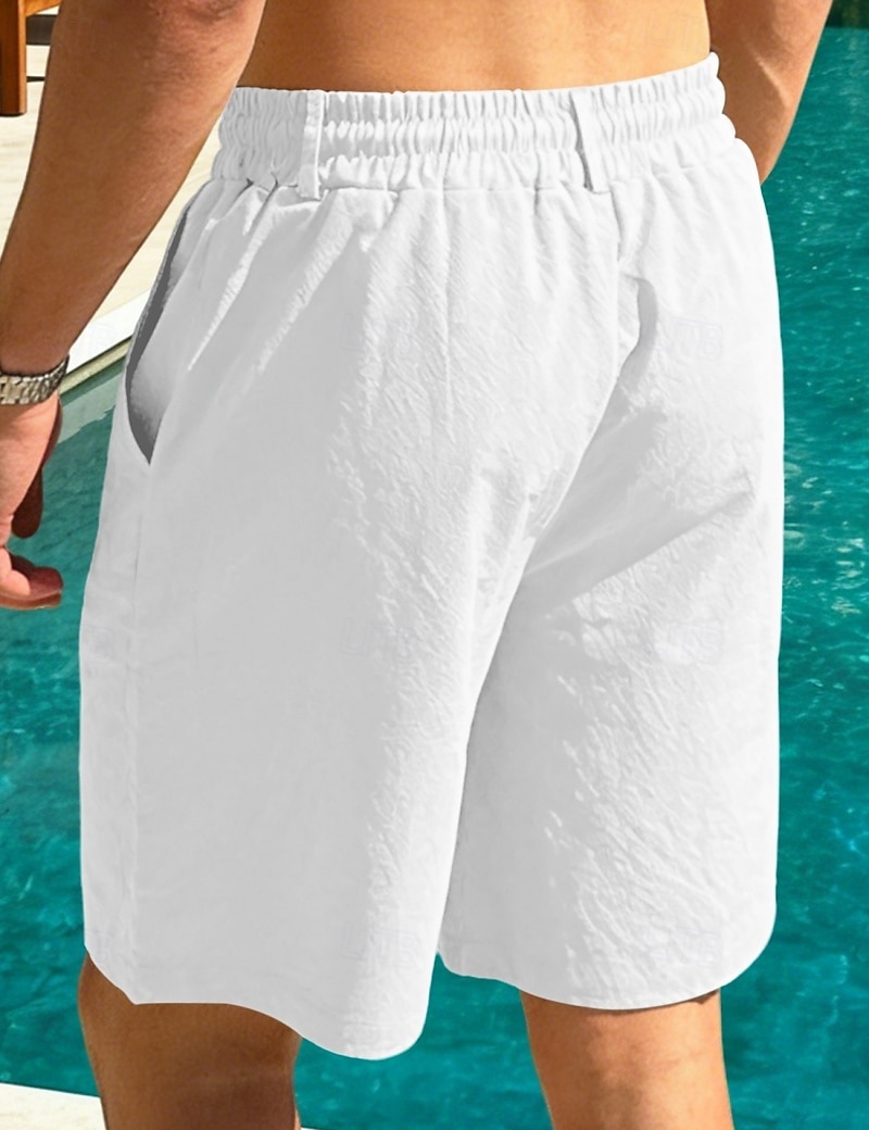 Men's Linen Shorts Summer Shorts Beach Shorts Drawstring Pocket Plain Comfort Breathable Knee Length Daily Outdoor Holiday Vacation Casual Black White Inelastic 2026 - $22.99 –P5