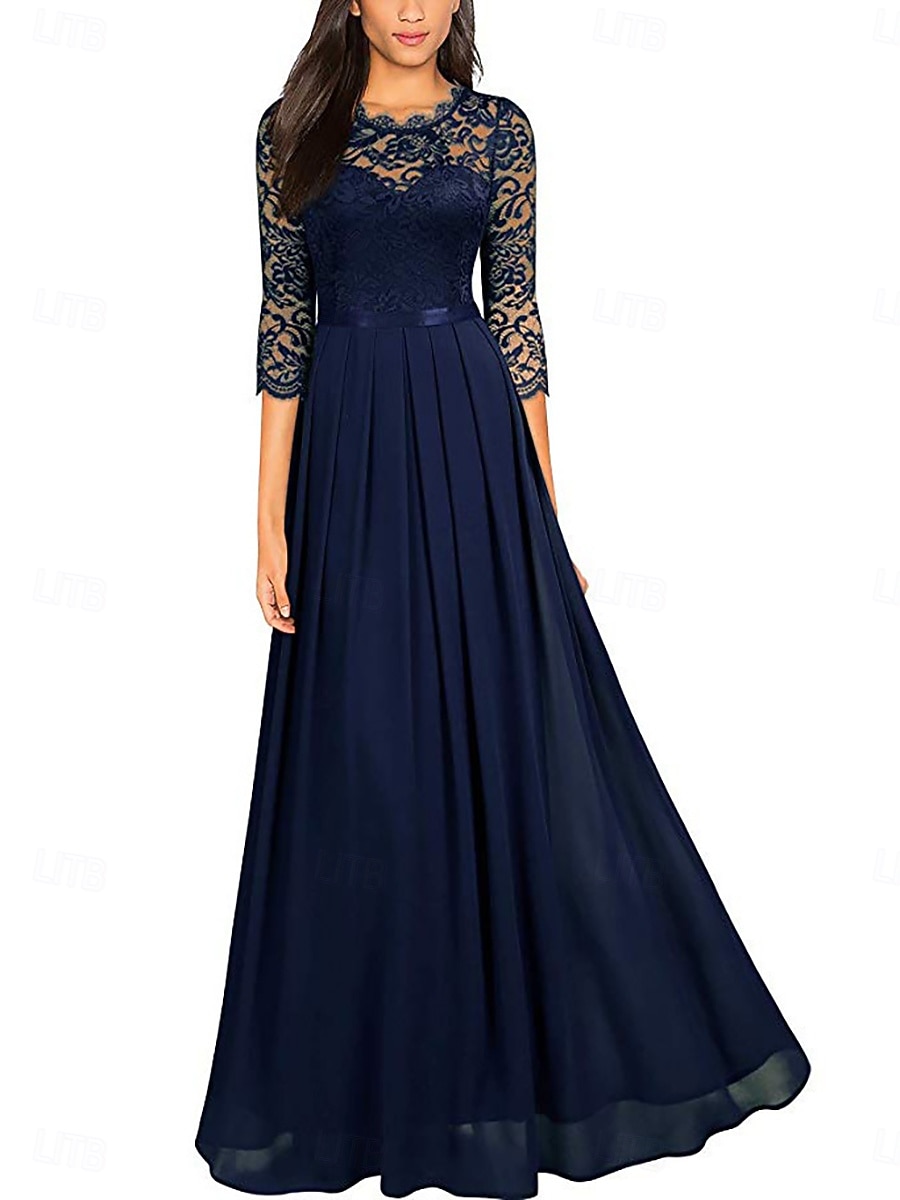 Damen Maxikleid Partykleid Cocktailkleid Elegant Mode Modern Abendgesellschaft Party Hochzeit Normale Passform Einfach Dreiviertelarm Rundhalsausschnitt Schwarz Wein Grün Dunkelblau Sommer Frühling 2026 - $35.99 –P4