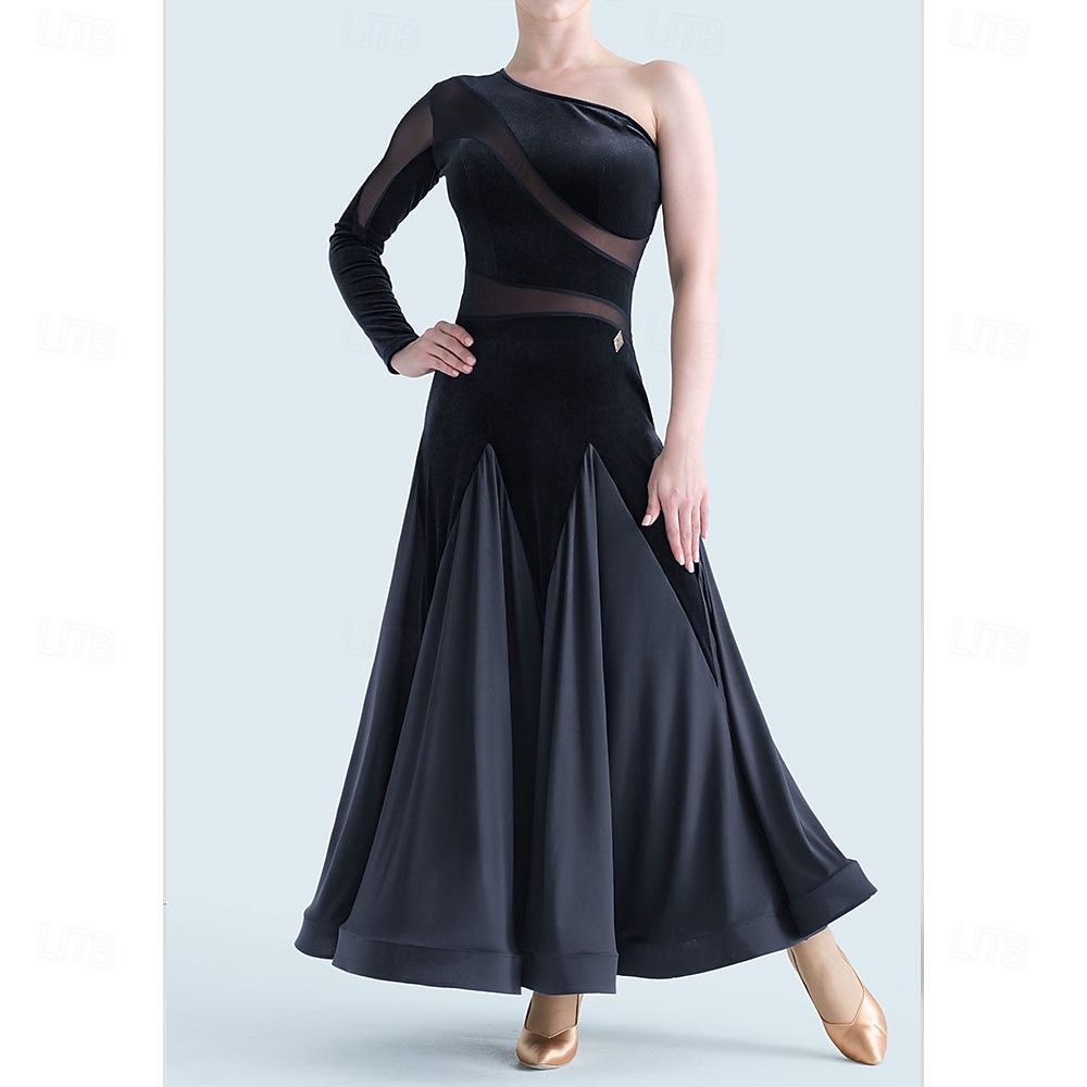 Ballroom Dance Dress Pleats Pure Color Splicing Women's Party Training Performance Long Sleeve High Spandex Polyester 2026 - $221.19 –P1